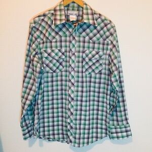 Wrangler Men’s Pearl Snap long sleeve plaid shirt M